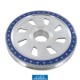 Aluminiowe koło pasowe wału korbowego z niebieską krawędzią i wygrawerowanym oznaczeniem