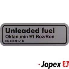 Naklejka „Paliwo bezołowiowe, oktan min. 91 ROZ/RON”