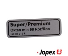 Naklejka „Super/Premium, oktan min. 98 ROZ/RON”