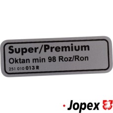 Naklejka „Super/Premium, oktan min. 98 ROZ/RON”